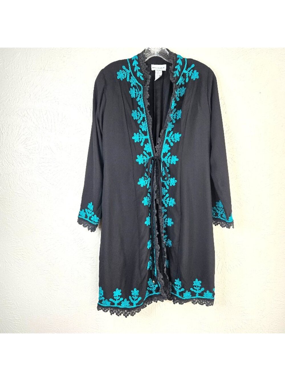 Soft Surroundings Embroidered Lace Cardigan Top Floral Black Blue Petite Small